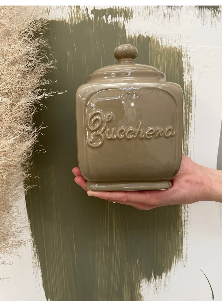 Pot à sucre en céramique vert olive avec couvercle hermétique