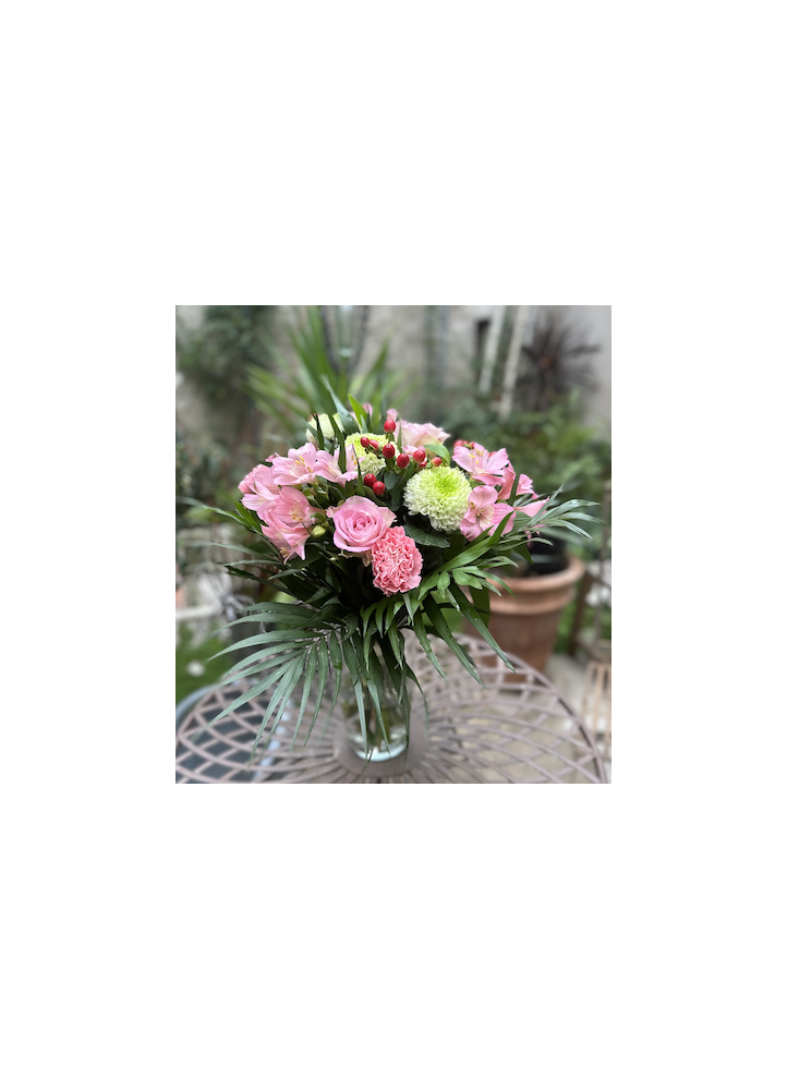 Bouquet de fleur blanc vert et rose