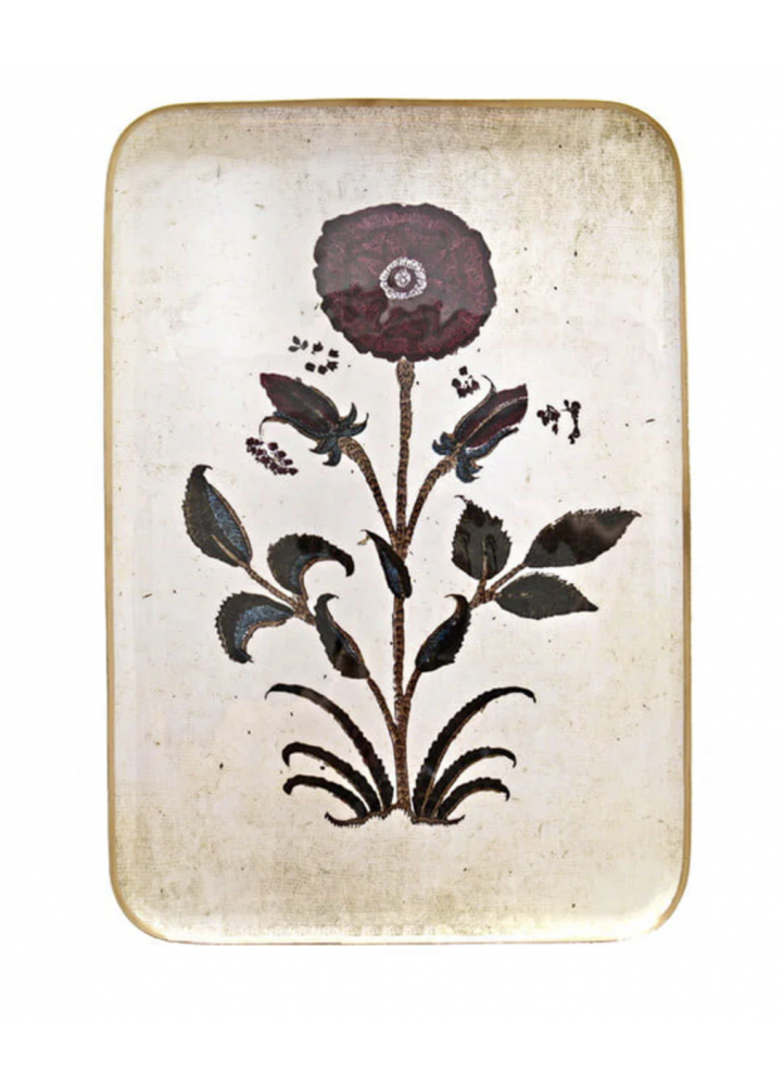 Plateau Réception Pivoine avec motifs floraux et bordure dorée